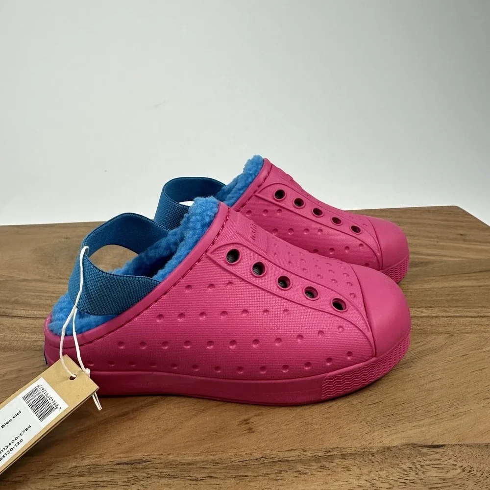 New NWT Little‎ Kids Native Jefferson Cozy Pink Fleece Sling Shoes 7 C